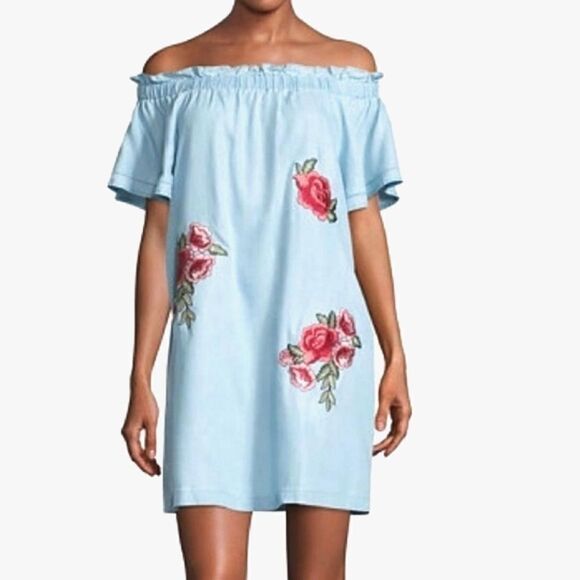 a.n.a Denim Look Off the shoulders Dress - Picture 1 of 6